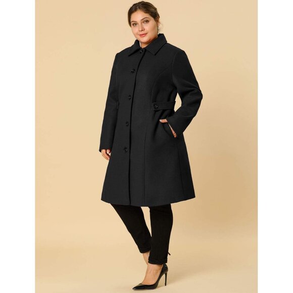 Warm Plus Size Women's Belted Long Coat with Pockets for Everyday Elegance, 1X - Picture 4 of 6